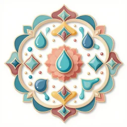 artwork, ornament with liquid drops elements, natural shapes, modern time, colourful pigment, layers of the object, traditional chinese folk, extreme details, patterns, handwork, ink and acrylic paints, sharp focus