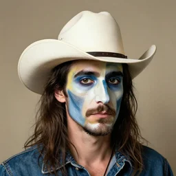 anton lavey wearing a cowboy hat painted in the style of picasso