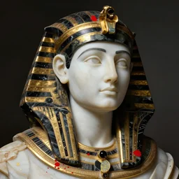 portrait of cleopatra made of white marble and black onyx fusion, gold and red splatters, by michelangelo,
