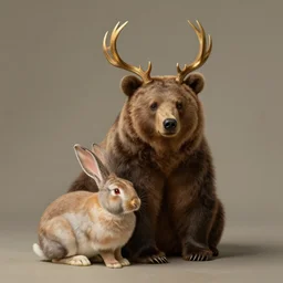 a creature that is a hybrid between a bear and a bunny with golden brown antlers. Jordan Grimmer. Peter Mohrbacher. George Stubbs