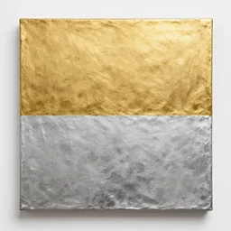 A horizontally painted square half gold and half platinum colored