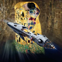 a busy spaceship drifting in the void, dynamic composition, dynamic perspective, craig mullins, zaha hadid,, ( all seeing eye ), omni magazine, sparth, jim lee, gustav klimt, temples, ( dieter rams ), mecha, foreboding, mysticism, alphonse mucha