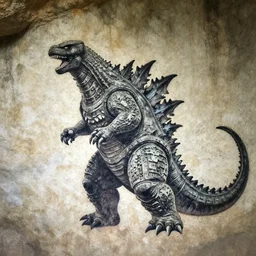 cave painting of Gozilla