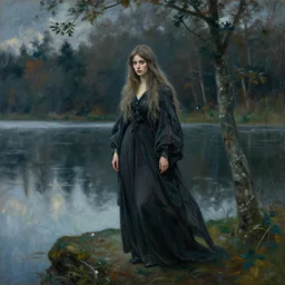 The lovely witch of the lake by Anders zorn, photorealistic cinematic lighting