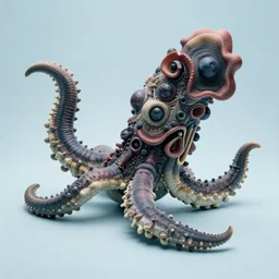 an exotic large sea creature with weird organs, plain light blue background, dslr, highly detailed, soft light, in the style of nick cave