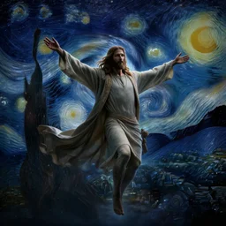 realistic, Jesus Christ in mass effect, dynamic lighting, super super dynamic dynamic pose, space, starry night, intense, 20k