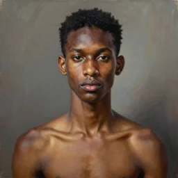 A portrait of a skinny modern and stunning non-binary person, medium skin tone, Indian, oil painting by Kehinde Wiley, majestic, detailed, high resolution