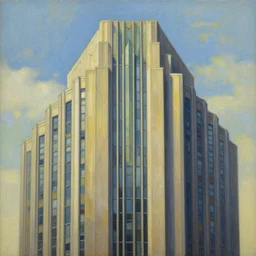 a painting of a building with a sky background, an art deco painting by Scott Listfield, trending on cgsociety, art deco, matte drawing, art deco, reimagined by industrial light and magic
