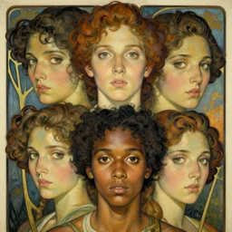 an art nouveau, ( streamline moderne ), multi - ethnic and multi - racial portrait in the style of charlie bowater, and in the style of donato giancola, and in the style of charles dulac. very large, clear, expressive, intelligent eyes. symmetrical, centered, ultrasharp focus, dramatic lighting, photorealistic digital painting, intricate ultra detailed.