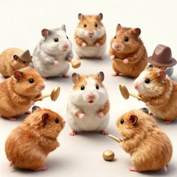 highly detailed illustration featuring hamsters in battle, stephen bliss, unreal engine, fantasy art by greg rutkowski, global illumination, radiant light, detailed and intricate environment, hamsters, hamsters holding rifles