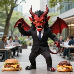 4 5 mm 1 9 6 7 cookbook food photography of an corporate mascot at an office park summoning a demon, photography by tyler mitchell johfra bosschart