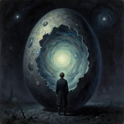 The Cosmic Egg by Zdzisław Beksiński, caretaker, eldritch, cosmic horror, darkwave, concept by Alastair Reynolds