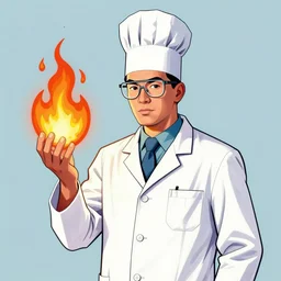 a burning chemist in a white coat, pop art