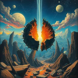 broken by beeple, artgerm, salvador dali, bruce pennington, frank, stella, makoto shinkai, angus mckie, alex grey, don bluth, gediminas pranckevicius, chris moore, kaja foglio, andre masson, dr. suess, brian despain, chesley bonestell. symbolism, surrealism artstation