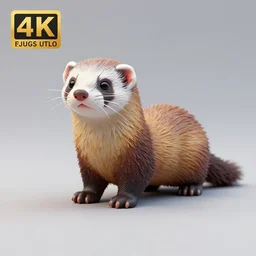 80mm resin detailed miniature of fluffy cute ferret, Product Introduction Photos, 4K, Full body, simple background