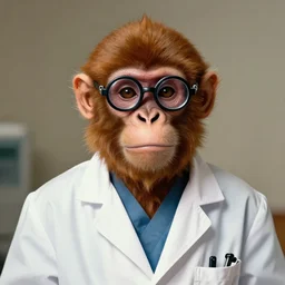 portrait of a monkey doctor, artwork by gaston bussiere, craig mullins, trending on artstation, monkey dressed as a scientist, using googles and wearing a doctor coat
