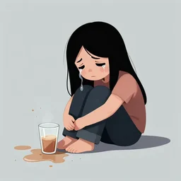 a sad spilled drink crying over itself, digital art
