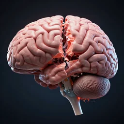 scifi, human brain's corpus collosum tearing into two separate hemispheres, photorealistic, 4 k