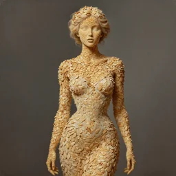almond woman, with skin made completely out of almond slivers. elegant dress. intricate detail, high quality, digital painting, hyperrealistic, by gaston bussiere, j. c. leyendecker, craig mullins