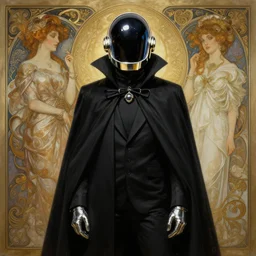 painting Daft Punk in black cloak !!!, elegant, intricate, highly detailed, digital painting, artstation, concept art, sharp focus, illustration, art by artgerm and greg rutkowski and alphonse mucha