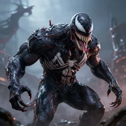venom fused with enderman, ultra realistic 4 k unreal engine very cinematic render with ray tracing bloom ambient occlusion strong reflections depth of field fog