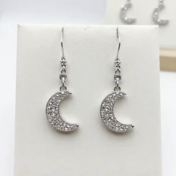 jewelry design, jewelry display, a pair of moon shape crystal drop earrings