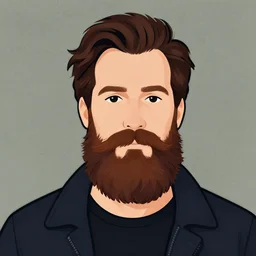 reddit avatar of a bearded geek man, in the style of Enki Bilal and Dan Mumford