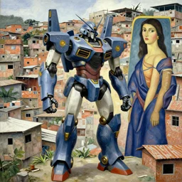 a mecha robot in a favela by kenton nelson and tarsila do amaral