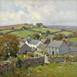 painting of a small town in rural Ireland, by Aleksander Rostov