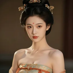 beautiful fashion girl in tang dynasty with perfect face, strapless dress, character portrait in the style of thomas river and artgerm, wlop, cinematic lighting, hyperdetailed, 8 k realistic, symmetrical, global illumination, radiant light, halo, love and mercy, frostbite 3 engine, cryengine, dof, trending on artstation, digital art, chanel