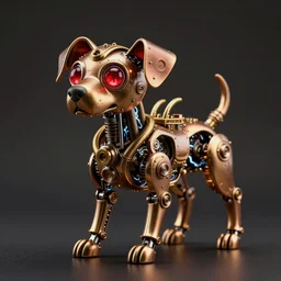 a macro photo of amazing steampunk mechanical dog with ruby eyes and steam tubes legs, volumetric lightning, octane render, 4 k, hd, realistic reflections, extremely high detailed, soft lightning, trending on artstation, masterpiece, high resolution, bronze, gold, soft lightning