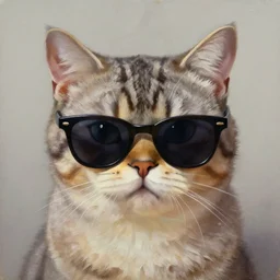oil painting of a badass cat using with sunglasses using an online messenger