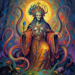 A psychedelic kraken priest neothelid, vibrant color scheme, highly detailed, in the style of romanticism, cinematic, artstation, Moebius, Greg rutkowski