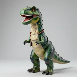 a humanoid dinosaur wearing 1980s clothing