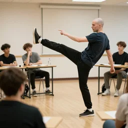 a bald guy getting kicked out of improv class