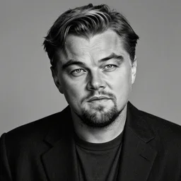 leonardo dicaprio as an old man, portrait, black and white photography