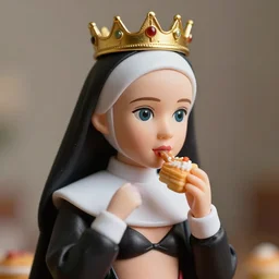 closeup face profile portrait of tin toy greta thunberg as a nun princess wearing a crown eating cakes, bikini, depth of field, zeiss lens, detailed, symmetrical, centered, fashion photoshoot, by nicoletta ceccoli, mark ryden, lostfish, breathtaking, 8 k resolution, extremely detailed, beautiful, establishing shot, artistic, hyperrealistic, octane render