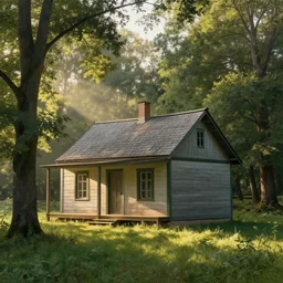 morning a simple small amish shaker style cottage family cottage in the woods, light streaming, art by anders zorn, wonderful masterpiece by greg rutkowski, beautiful cinematic light, american romanticism thomas lawrence, greg rutkowski