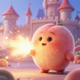 fuzzy creature blasting through peach's castle, movie still from inside out, close up, hyperion render, ray - tracing, rembrandt lighting, trending on artstation, 4 k