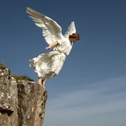 guardian angel protecting man falling from a cliff
