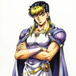 a jojo's bizarre adventure manga artstyle drawing : Marie the mother of Jesus  standing up arm crossed by hirohiko araki shonen jump