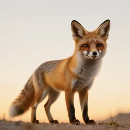 a low angle photo of a bee fox hybrid, at the golden hour, sunset, sunrise, warm lighting, strongshadows, photo by slim aarons, award winning, 4 k, from below, worms - eye - view, low angle