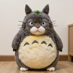 ultra unhealthy fat cat dressed in a funny totoro costume realistic photograph