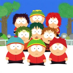 southpark characters in edward gorey style