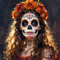 Illustration of a sugar skull day of the dead girl, art byGreg Hildebrandt