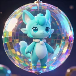 cyan cute spirit axie pet under colourful discoball, fantasy, style artstation, style greg rutkowsk, octane render, unreal engine 6, epic game graphics, fantasy, conceptual art, ray tracing