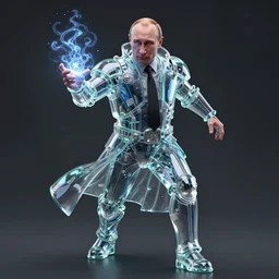 a portrait of stupid putin magician in glass armor releasing spell, full height, moving forward, cyberpunk concept art, trending on artstation, highly detailed, intricate, sharp focus, digital art, 8 k