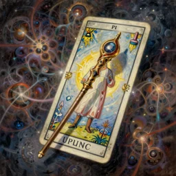 a single floating magical wand!!!!!!!!!!, tarot card, fantasy composition made of fractals, oil on canvas, depth of field, featured on pixiv, cinematic composition, hd, hdr, 4 k, 8 k, the fifth element artifacts, highly detailed by peter mohrbacher, hajime sorayama, wayne barlowe, boris vallejo, aaron horkey, gaston bussiere, craig mullins