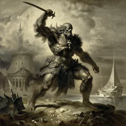 dark souls boss, by paul gustave dore and ivan aivazovsky