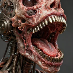 a close up of a machine made of teeth and raw meat, concept art by giger, cgsociety, assemblage, trypophobia, greeble, grotesque, biomechanical open chewing mouth
